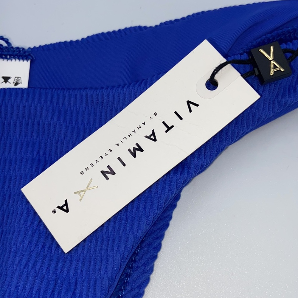 VITAMIN A California High Leg Cheeky Bikini Bottoms Size M/8 S/6 Royal Blue NEW! - Picture 3 of 16